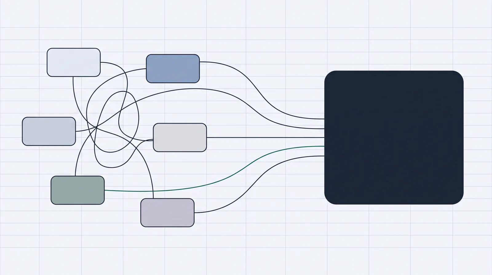 Diagram: several small separate tool tiles on the left consolidating into one large platform on the right.