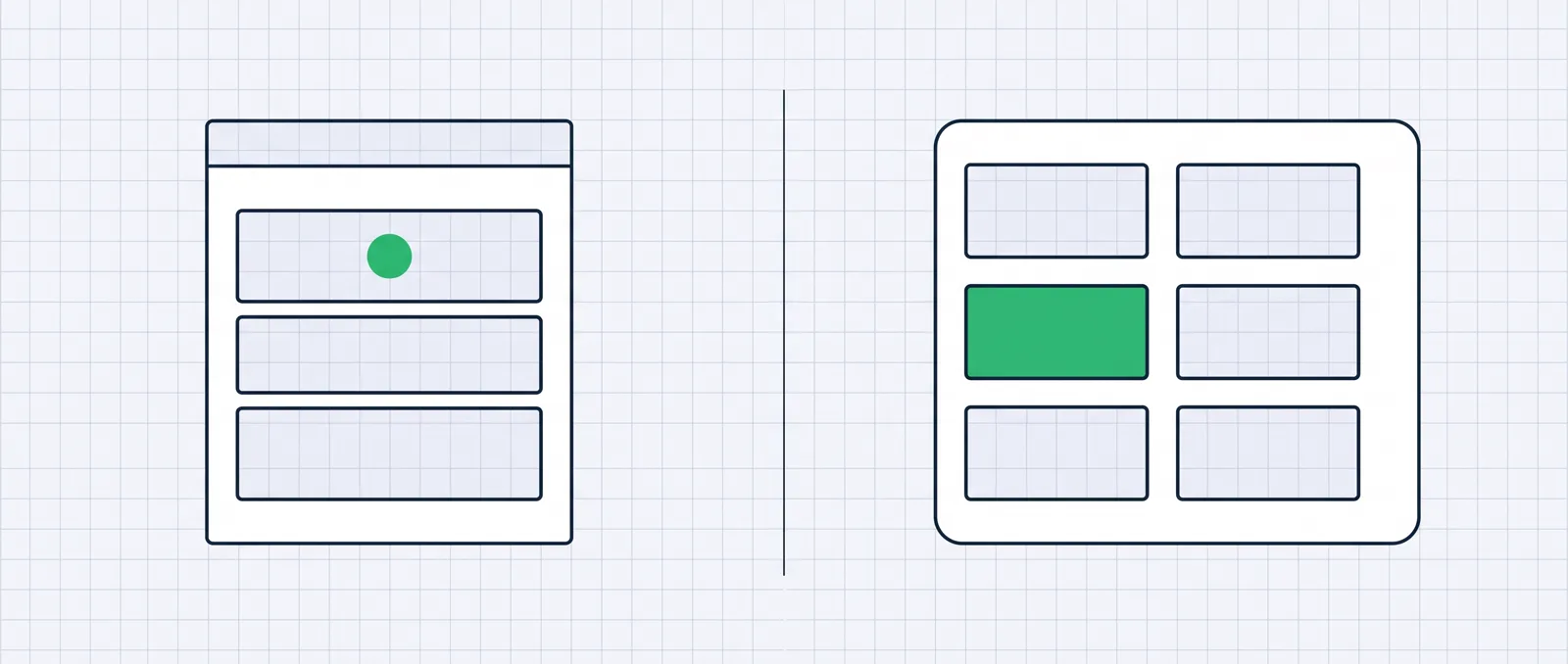 A landing page with a single targeted marker on one side, and a container of four bundled modules on the other, split down the middle.