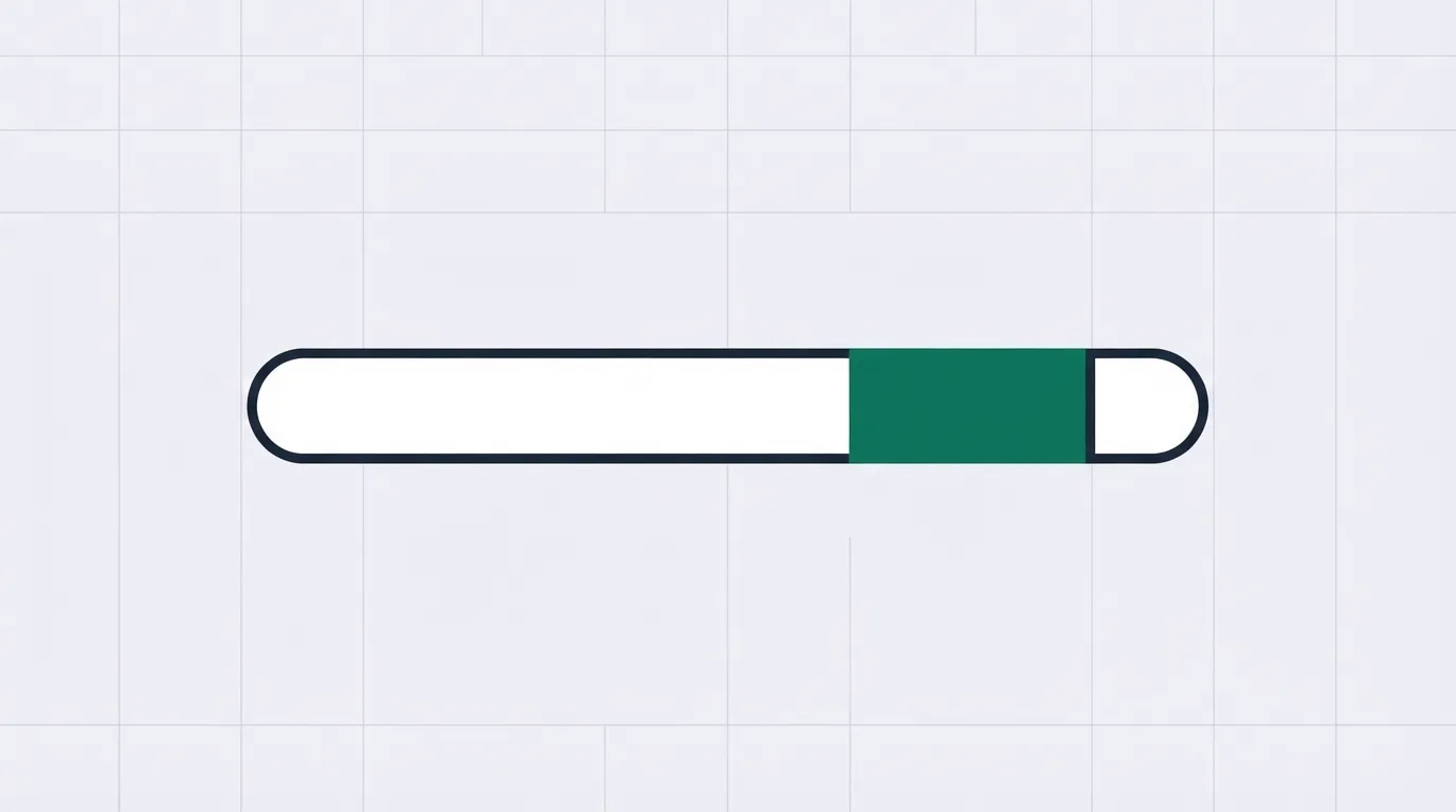A wide navy bar split so a green segment sits in the middle and an outlined remainder sits to the right, on a faint grid