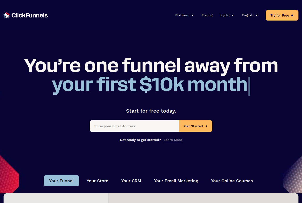 The ClickFunnels home page, the tool these alternatives replace