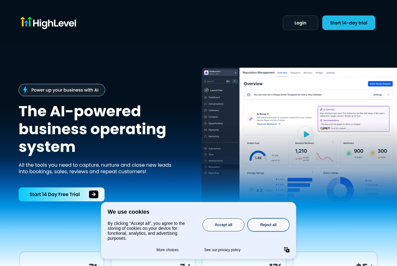 The HighLevel home page, captured from the vendor's own site