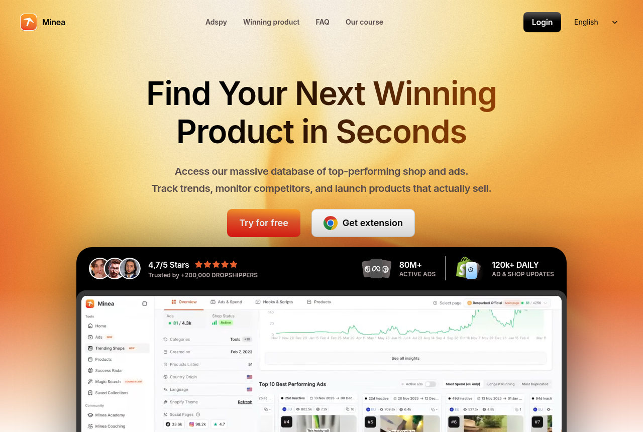 The Minea home page, the tool these alternatives replace