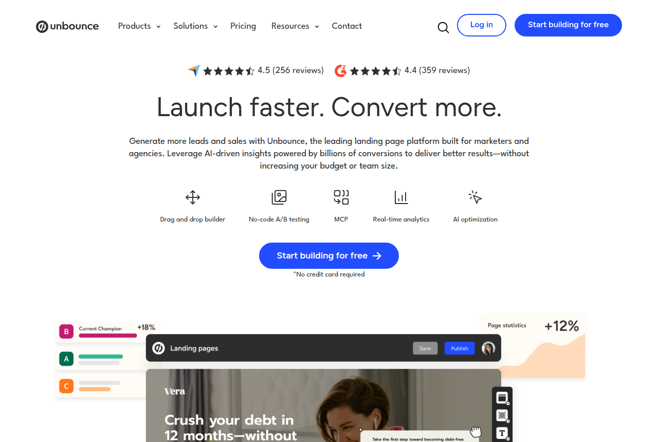 The Unbounce home page, captured from the vendor's own site
