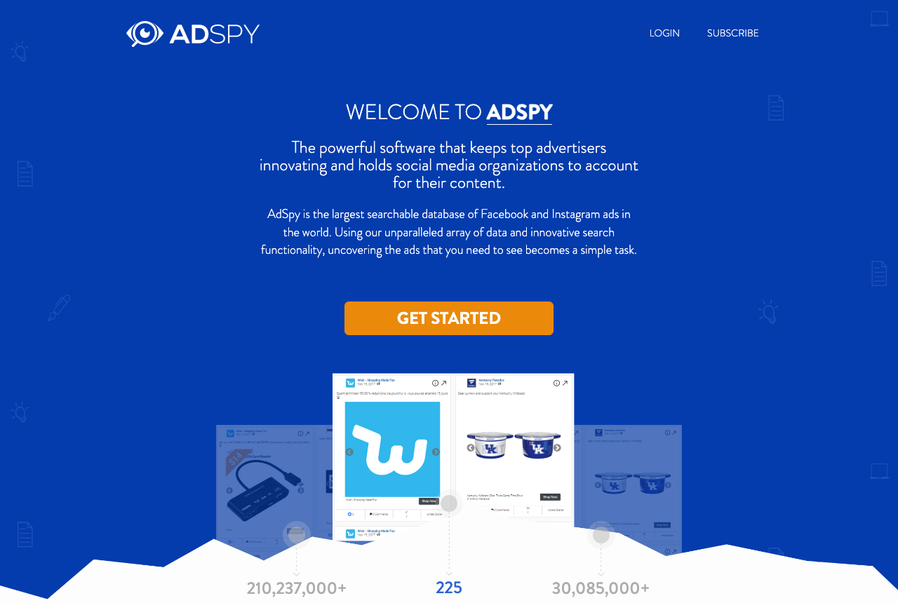 AdSpy, captured from the vendor's own site