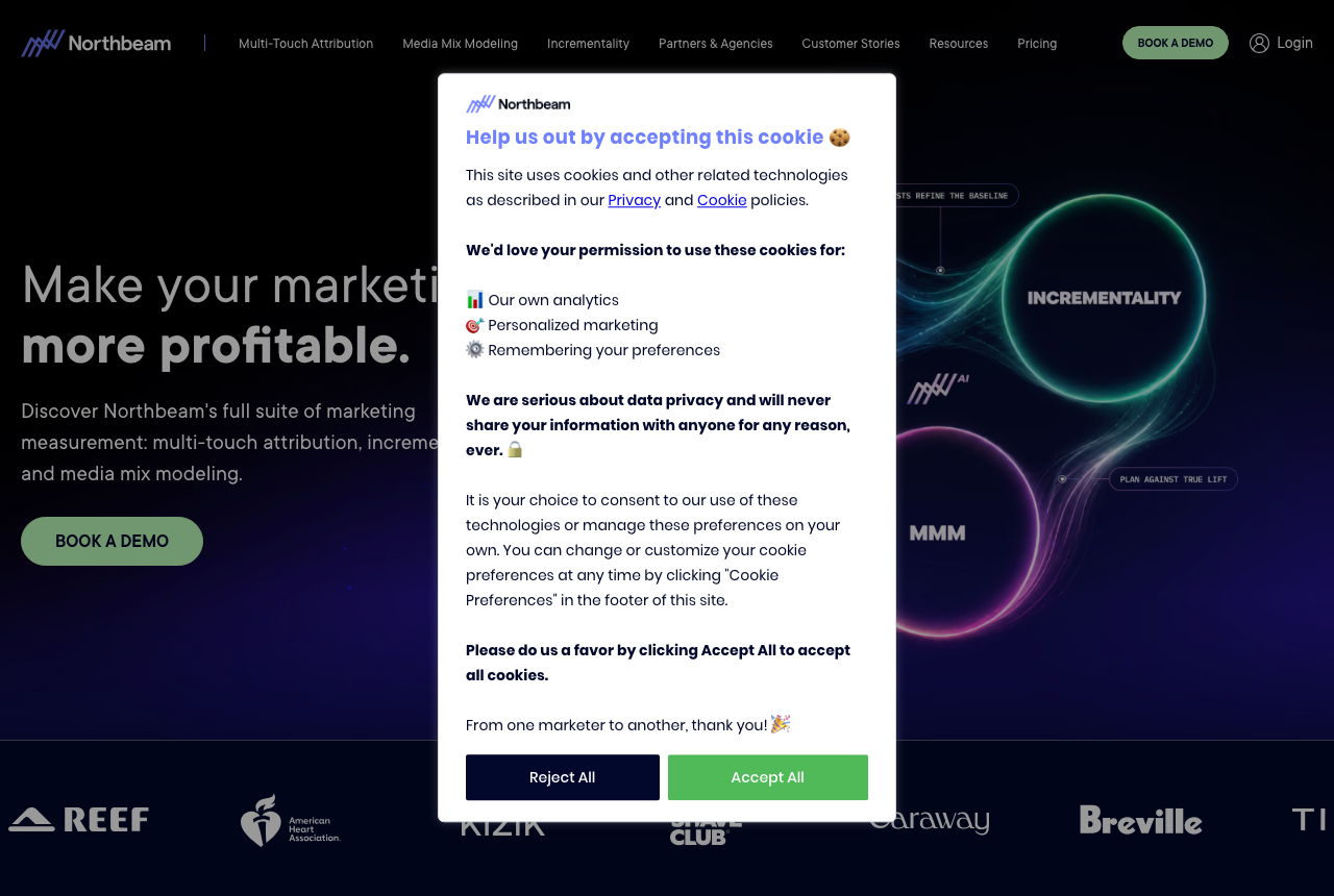 Northbeam, captured from the vendor's own site