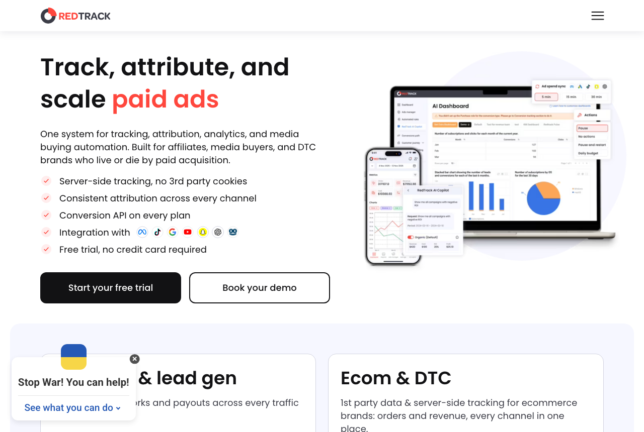 RedTrack, captured from the vendor's own site